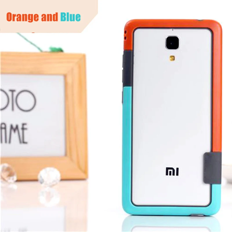 Orange and Blue Чехол-бампер из ТПУ Для xiaomi mi4, Силиконовый противоударный чехол, двухцветная рамка, мягкая защитная рамка для xiaomi mi4 - Цвет: Orange and Blue