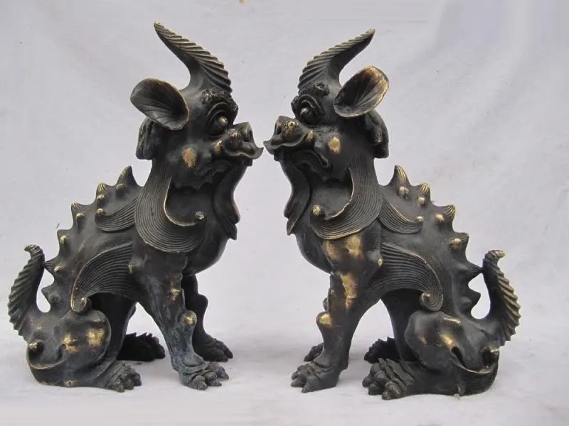 Классический китайский Бронзовый злой стражник Фу Собака Лев Feng Shui Единорог