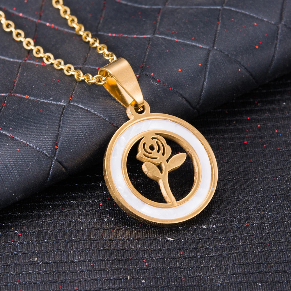 WANDO Fashion beautiful rose stainless steel non-fading gold color amulet energy pendant women birthday party gift P18 | Украшения и