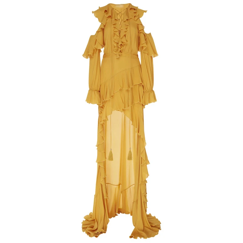 

Женское длинное платье с рюшами, воротник ласточкин хвост, со шнуровкой