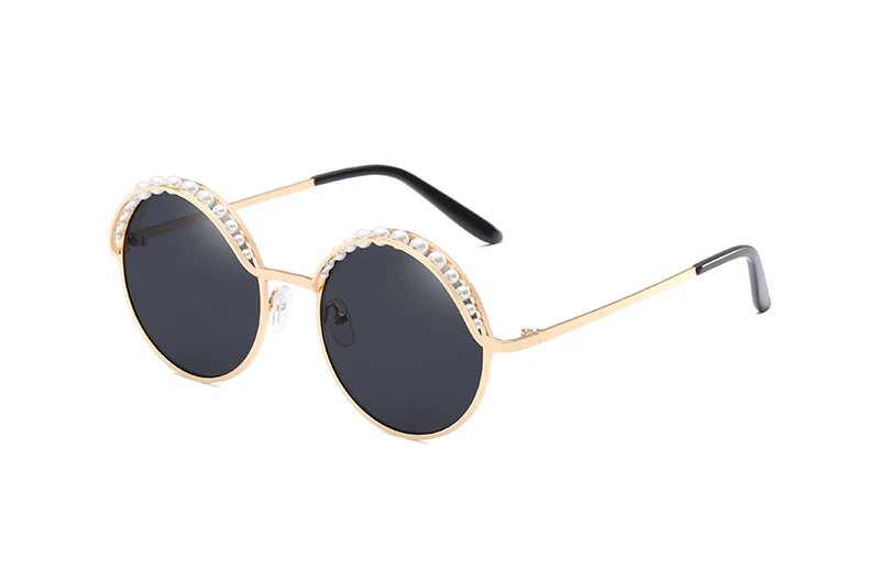 Gold w black LEIDISEN, брендовые, дизайнерские, круглые солнцезащитные очки, для женщин, розового, золотого цвета, модные, с жемчугом, солнцезащитные очки для женщин,, Металлические оттенки, Oculos - Цвет линз: Gold w black