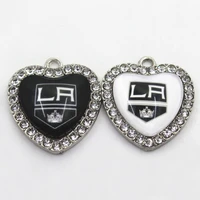 ice hockey team kings crystal heart 10pcs dangle charms diy jewelry accessory hanging floating ice hockey sports charms
