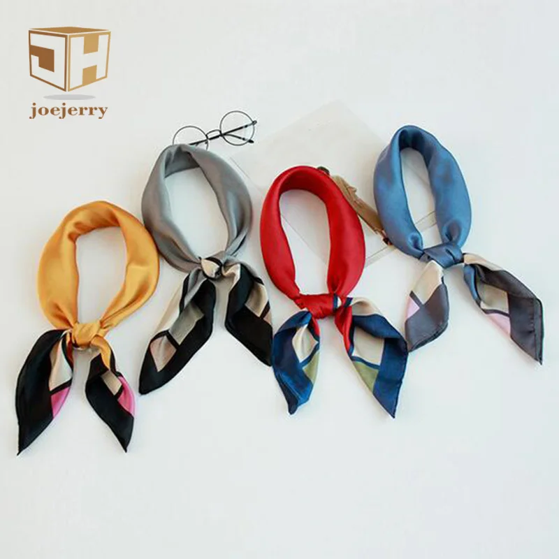 joejerry 28&quot*28&quot Mini Scarf Women Summer Spring Plaid Square Silk Satin Fashion 2017 Office Lady Small Bandana | Аксессуары для