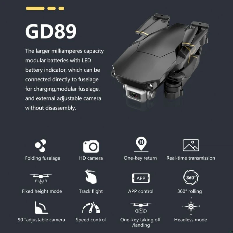 GD89 wifi FPV 480P 1080P HD камера режим удержания высоты складной Радиоуправляемый Дрон RTF