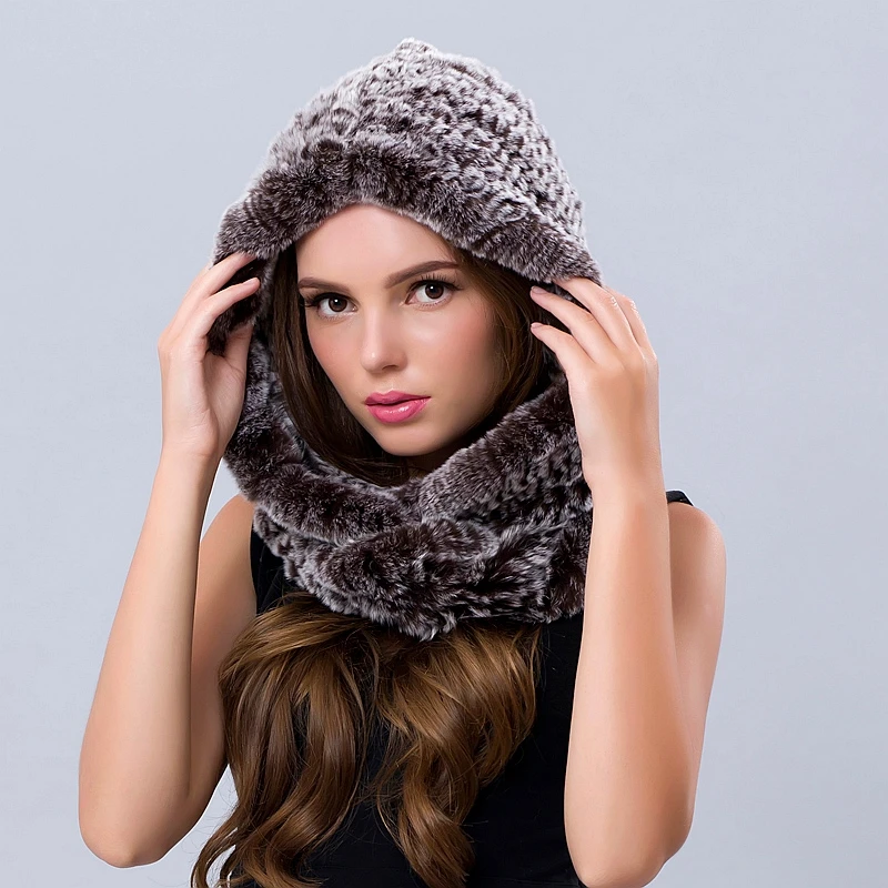 Женские шапки на зиму с шарфом Красочные и головные уборы для девочек из меха