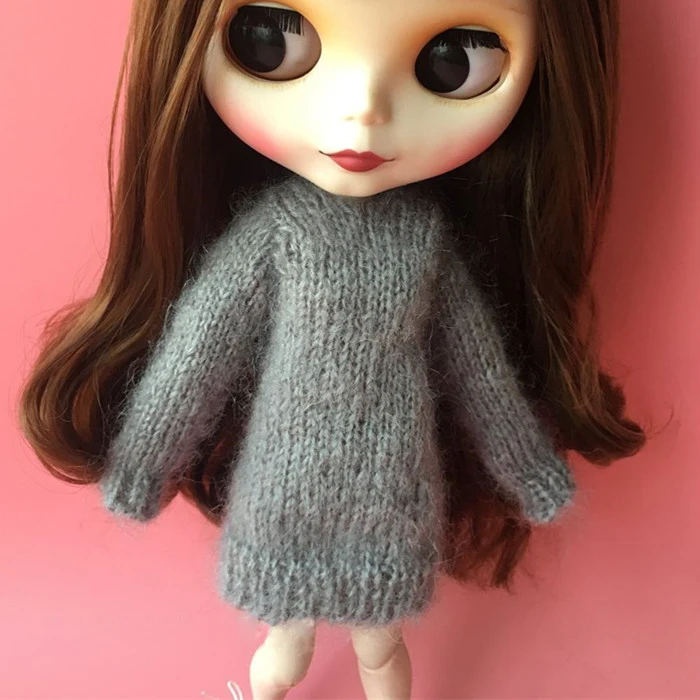 T02-X008 Blyth Doll clothes 1/6 dolls Accessories handmade long type stripe Sweater red grey color 1pcs | Игрушки и хобби