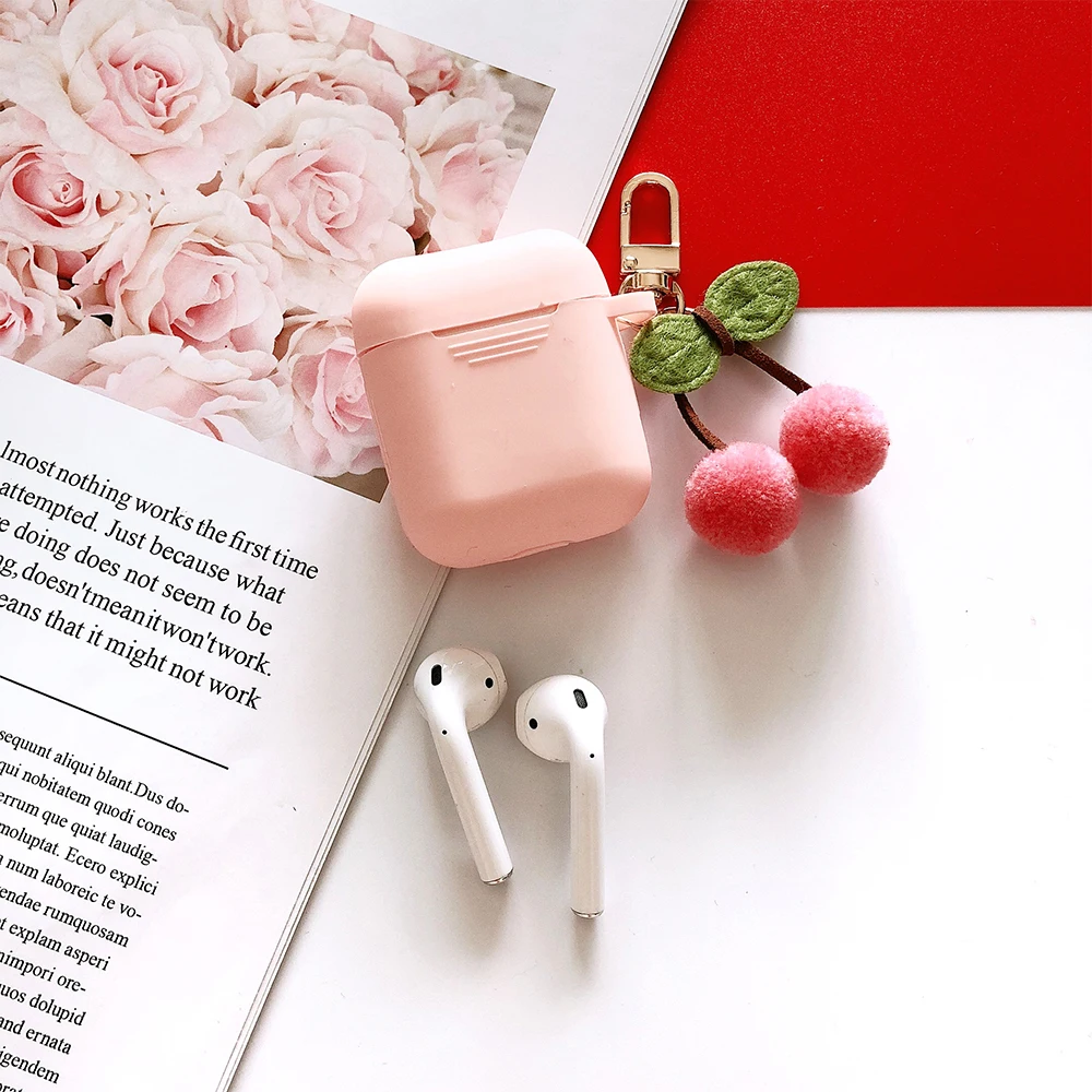 Милый мягкий чехол ярких цветов с подвеской в виде вишни для Apple New Airpods 2