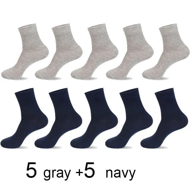 5 gray 5 navy 10 пар/лот, хлопковые носки для мужчин, черные, деловые, теплые, дышащие, дезодорирующие, мужские носки, Meias, подарок, плюс size42-45, новинка - Цвет: 5 gray 5 navy