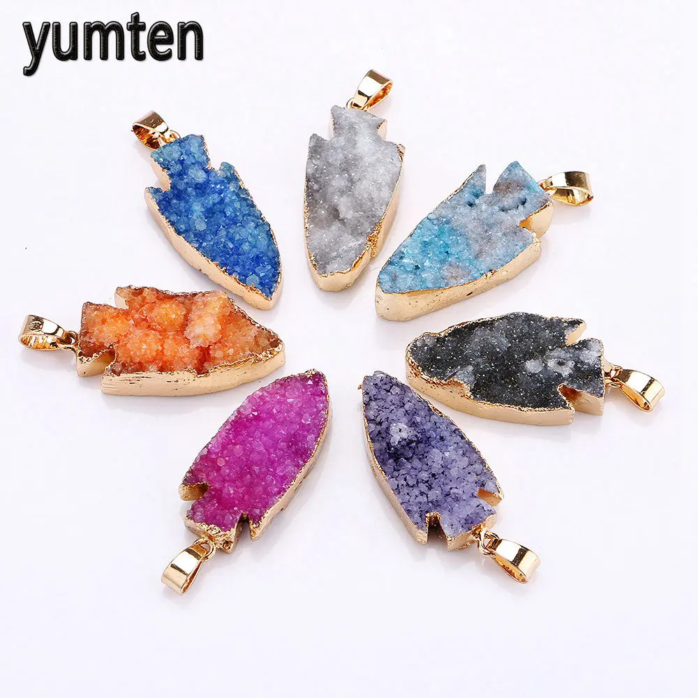 Yumten Кристаллы подвески в форме якоря натуральный позолоченный Geode кластеры