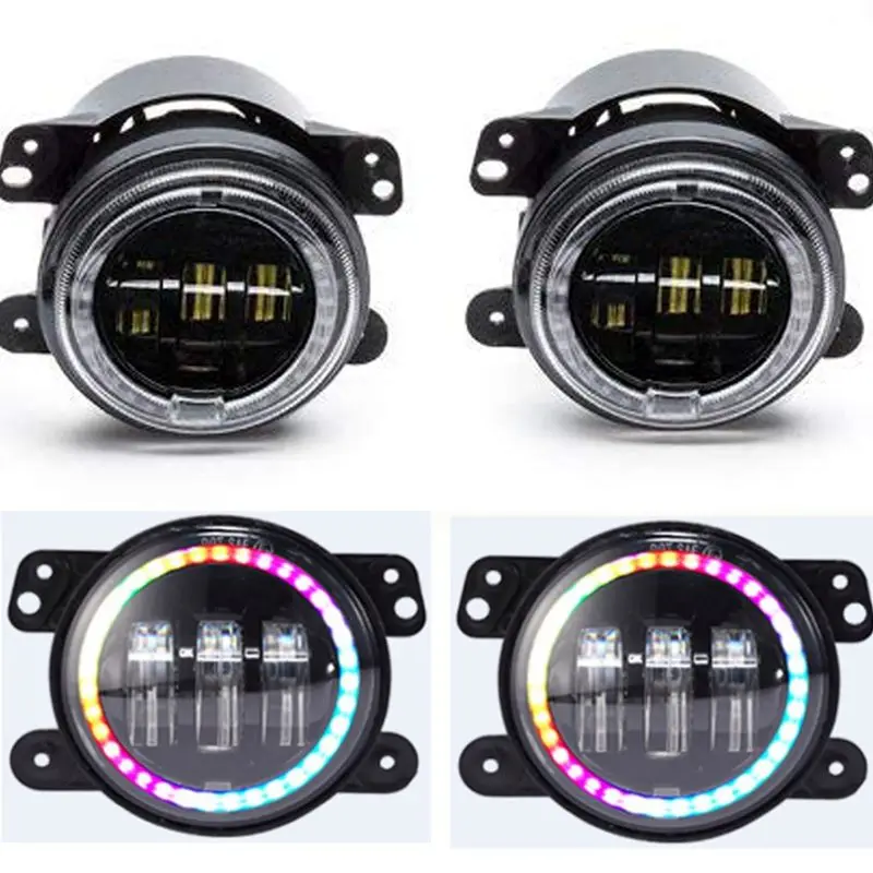 Для Jeep Wrangler фары 7 светодиодный LED Halo Angel Eyes RGB + 4 ''Противотуманные для 1997-2017 TJ LJ