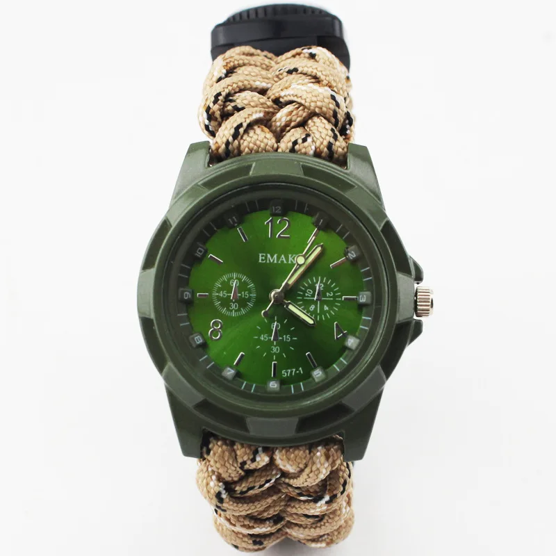 

Super Quality Outdoor Camping Multi-functional watch men survival watches Compass Thermometer Rescue Rope male wrist watches