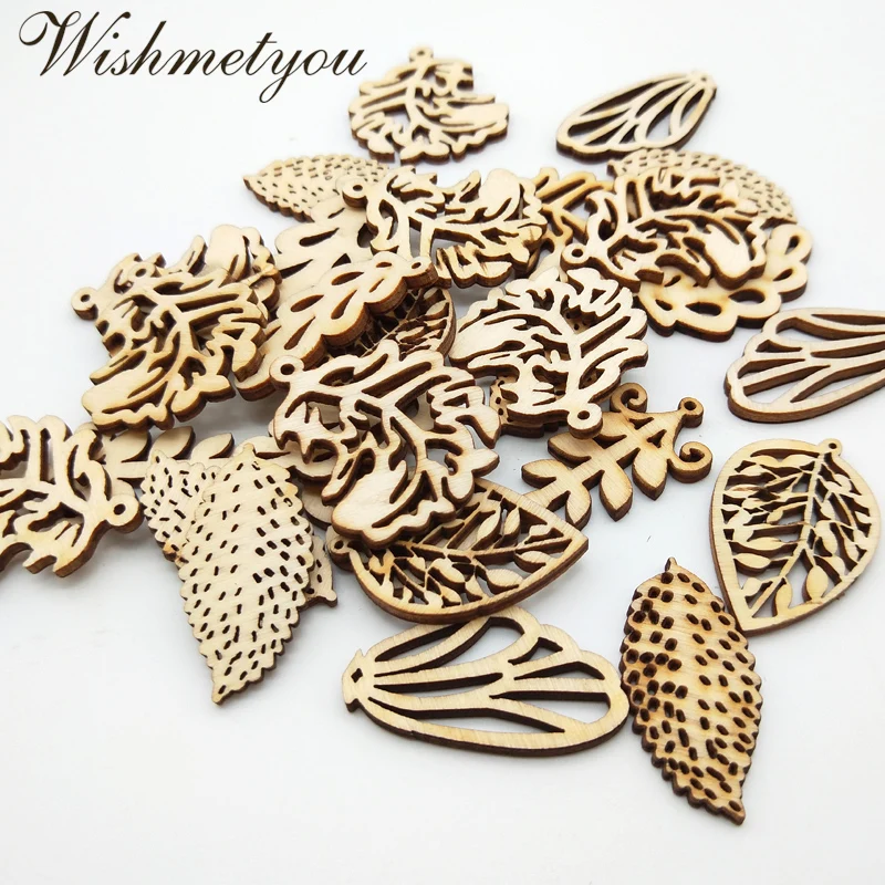WISHMETYOU 20 шт. смешанные натуральные листообразные деревянные чипсы украшение для