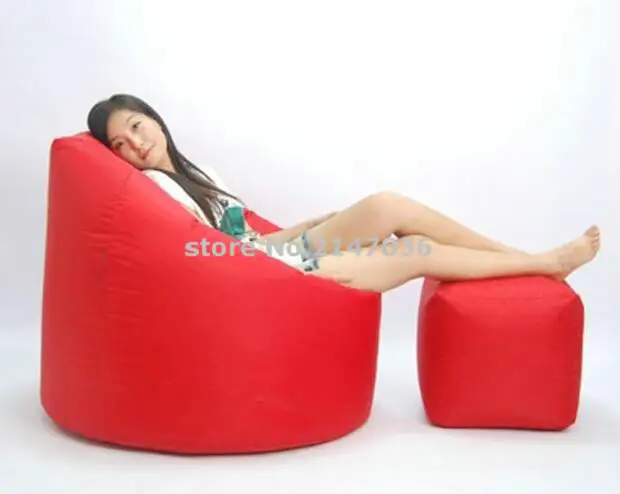 waterproof outdoor High back bean bag recliner with foot stool ,cozy indoor lounger bean bag, RED Beanbag sofa chair