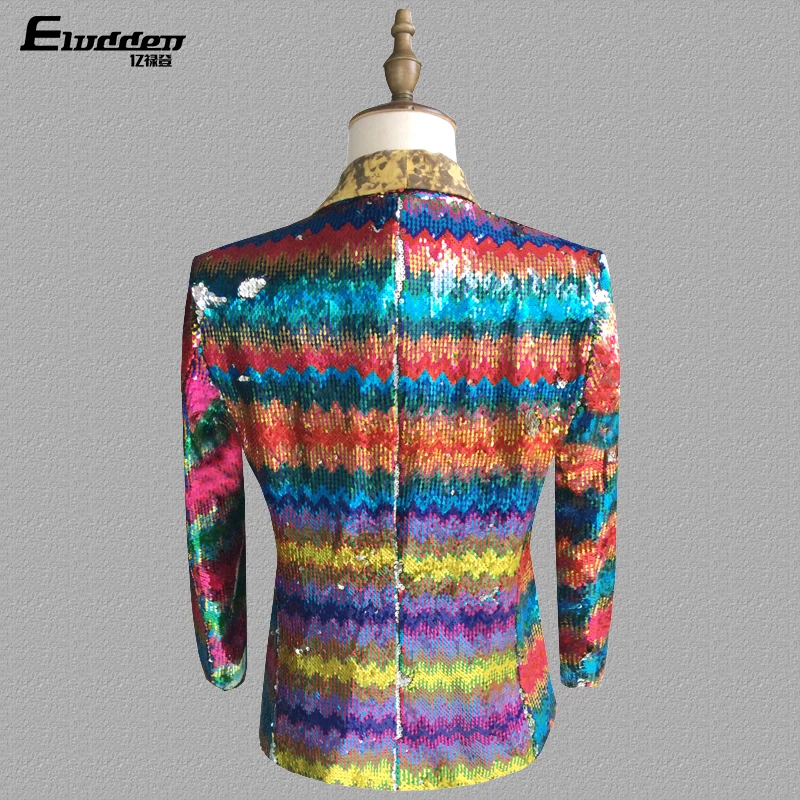 Мужские радужные двухсторонние костюмы с блестками мужские певцы