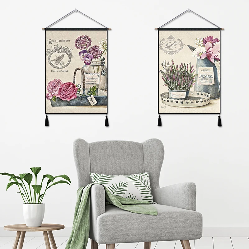Silstar Tex Art Home Decor Wall Hanging Tapestry Cotton Linen Background Painting Flower Vase Green Plants 65X45 cm | Дом и сад