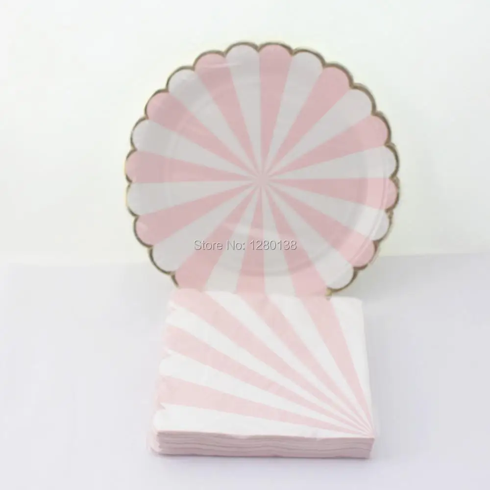Дизайнерская посуда для вечерние пастельные розовые полосатые бумажные тарелки