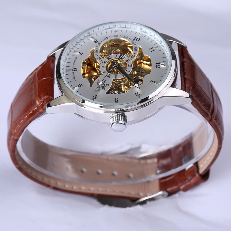 SEWOR Роскошные Брендовые мужские часы с перфорацией автоматические механические