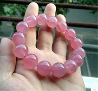 15mm natural rose pink quartz bracelets for women lady big stretch crystal round bead natural stone bracelet