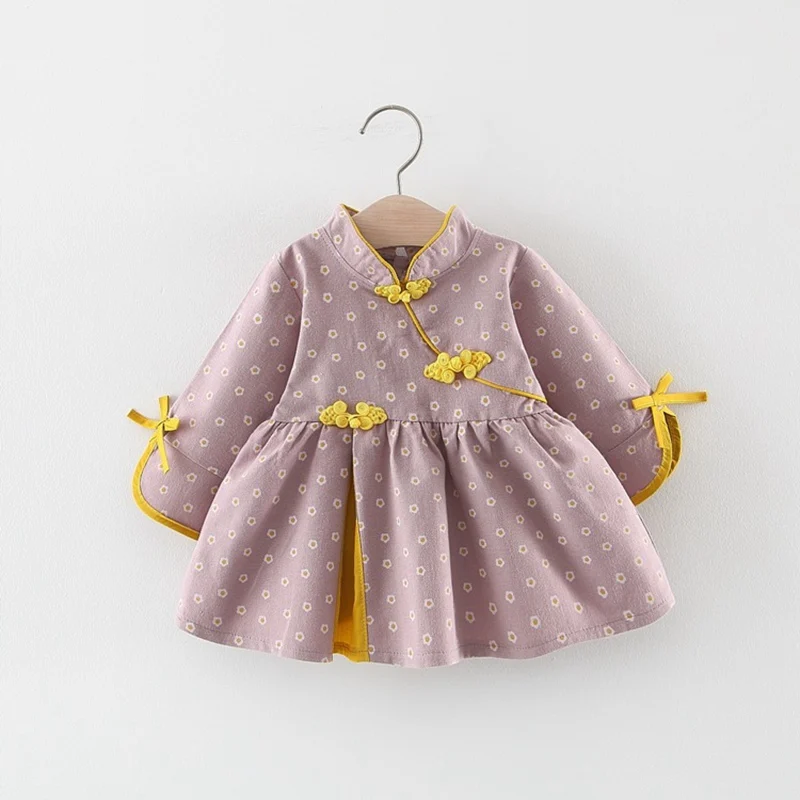 Осеннее платье принцессы для девочек детское винтажное Ципао с длинными