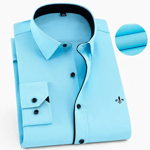 1-420HUBLUE-L Dudalina Camisa Social Masculina мужская рубашка с длинным рукавом классические мужские рубашки формальная деловая рубашка мужская вышивка логотип - Цвет: 1-420HUBLUE-L