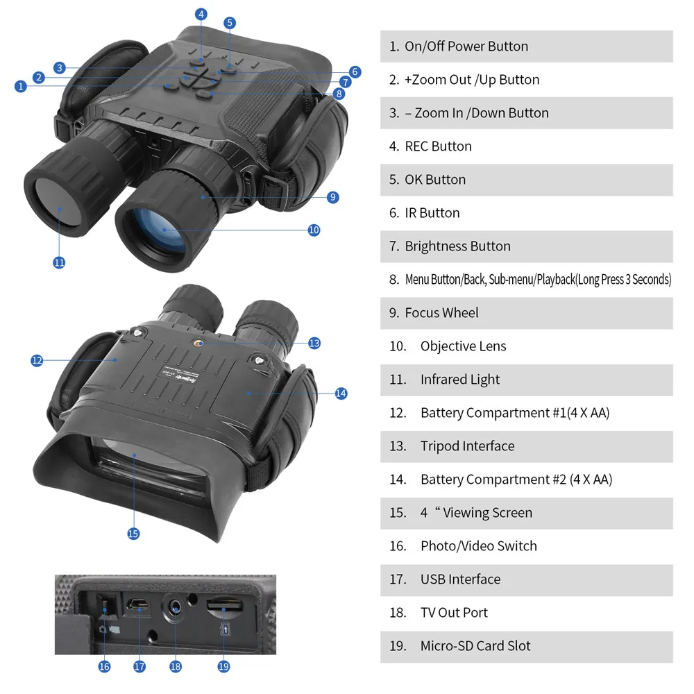 Bestguarder ночное видение 32G TF IPX4 400 м Диапазон 850NM инфракрасная HD ИК камера фото видео 5x зум установка времени широкоформатный бинокль
