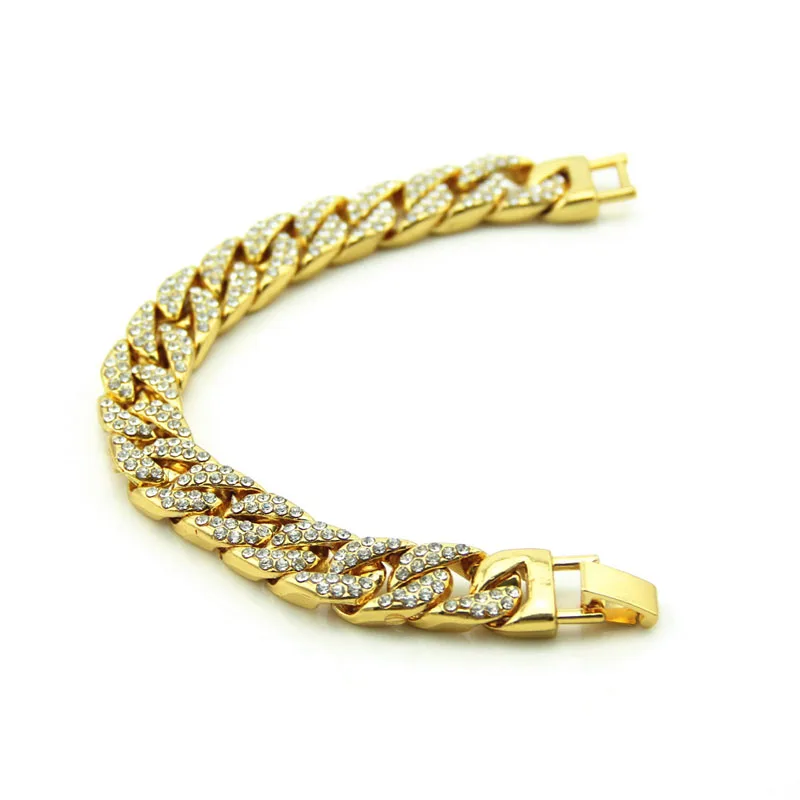 Модный полностью Iced Out Браслет из горного хрусталя Золотой хип хоп шикарный КУБИНСКИЙ звено цепи браслет новая цепочка и браслет для мужчин