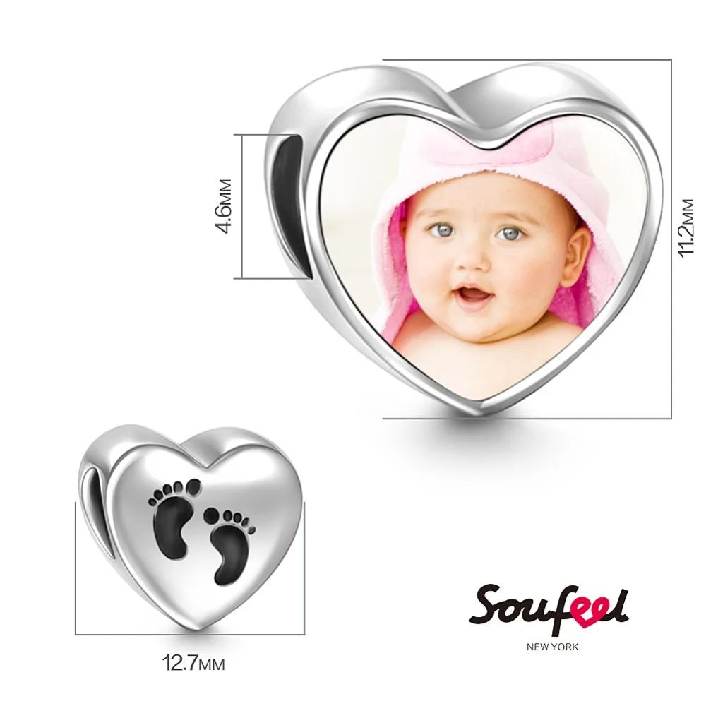 SOUFEEL Photo Charm Silver Footprint Heart Private Custom Baby Pictures Memory Gifts Fashion Jewelry | Украшения и аксессуары