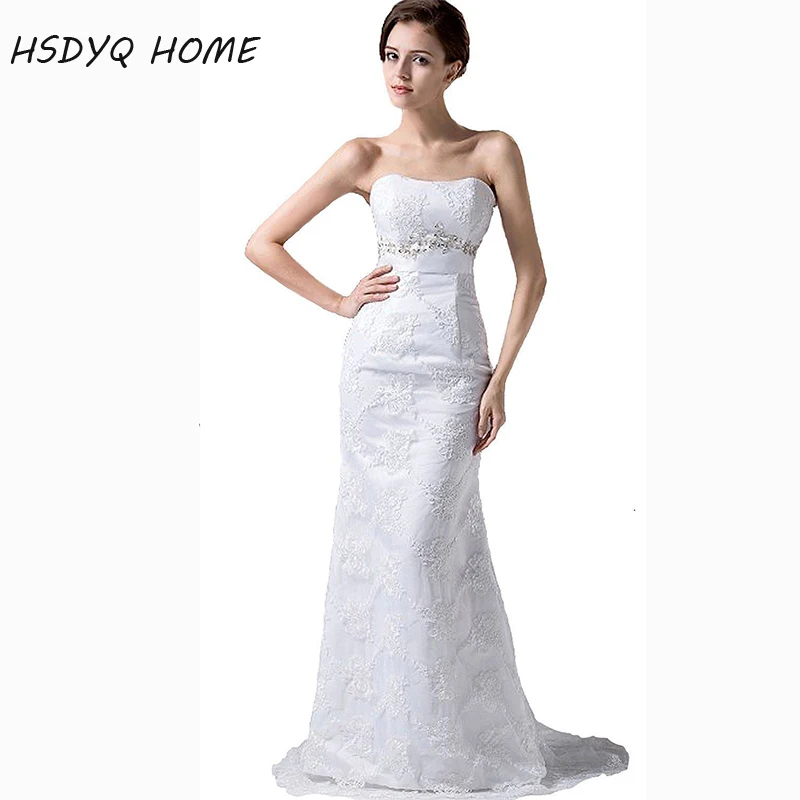 

2018 White A-Line wedding dresses Lace up back bridal gown