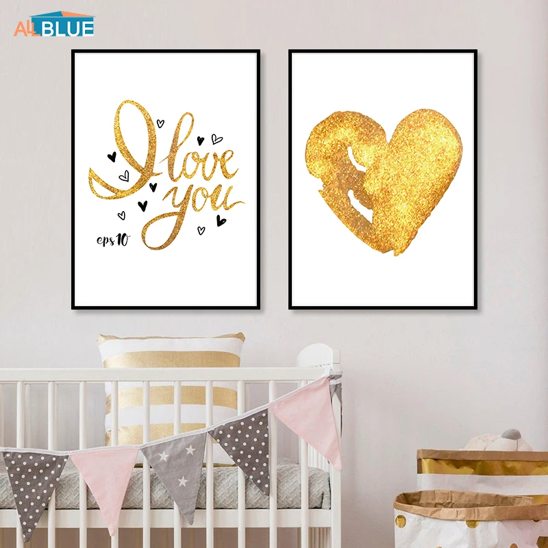 Золотое сердце КИТ скандинавский мультфильм детская Картина на холсте Настенная