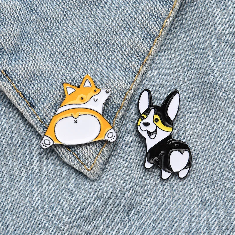 Милые маковые Броши Corgi эмалированные заколки с сердечками для собак отворотами