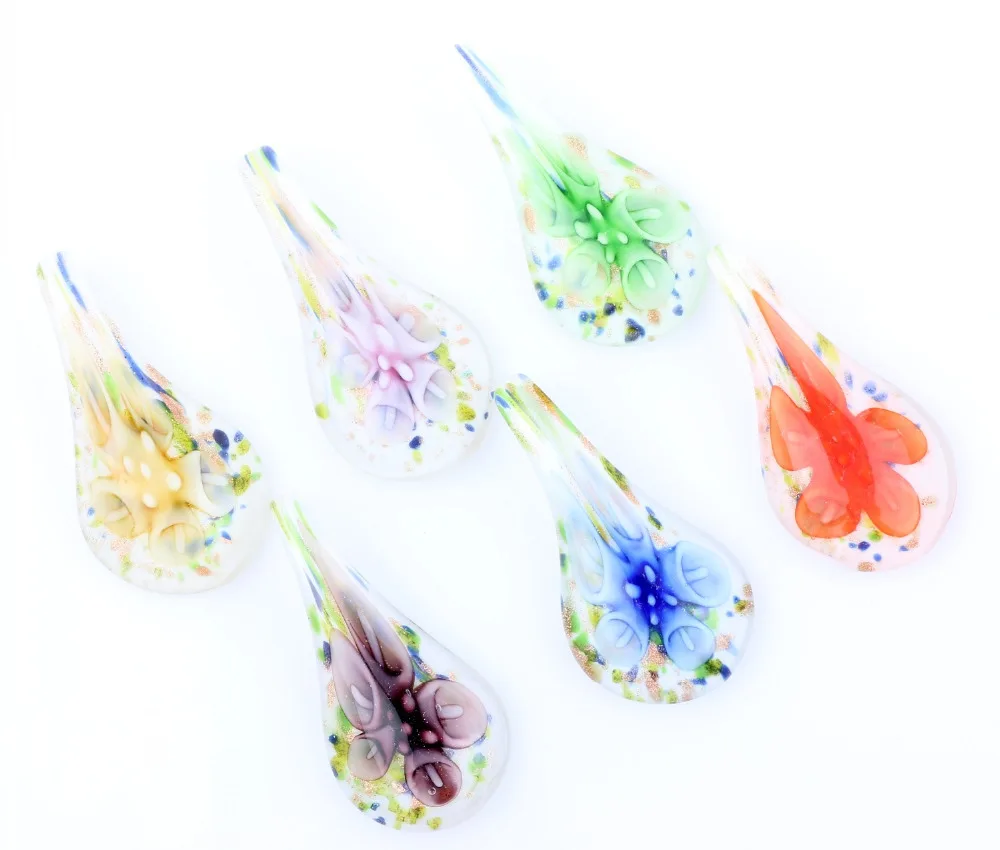 

Qianbei Fashion Wholesale 6pcs Handmade Murano Lampwork Glass Mixed Color Stripe Drop Pendant Fit Necklace Hot Jewelry Gift