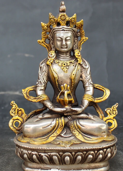 

decoration bronze factory outlets Tibet Silve Tibetan Buddhism Silver Gild Seat Amitayus longevity God Goddess Buddha Statue