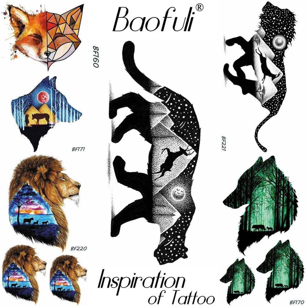 Временная татуировка BAOFULI для мужчин Вселенная ледник леопард черный олень