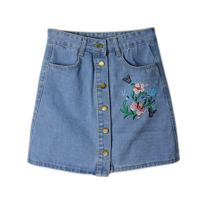 Летняя джинсовая юбка 2017 женская и повседневная с вышивкой|denim skirt women|female skirtsdenim |
