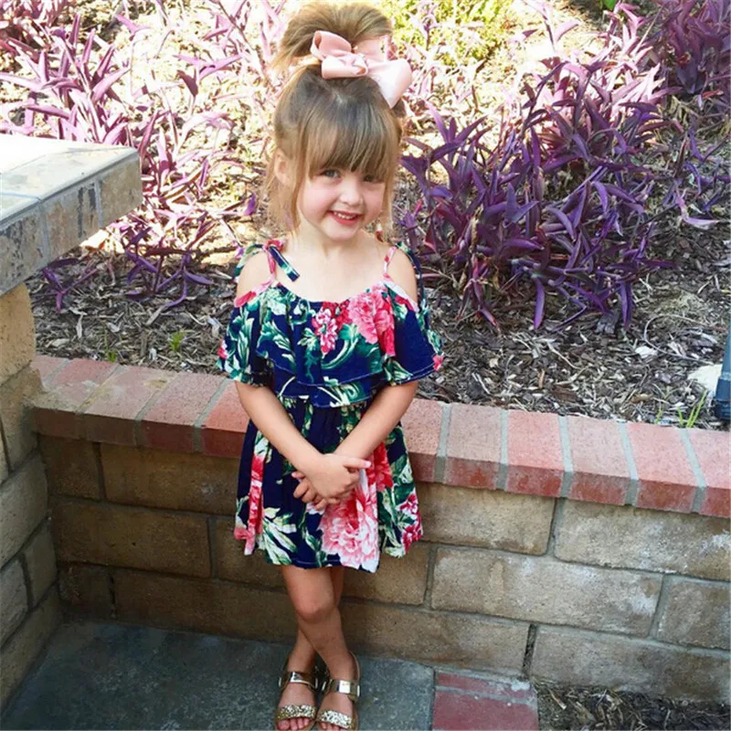 Платье с открытыми плечами для маленьких девочек летнее платье широким цветком