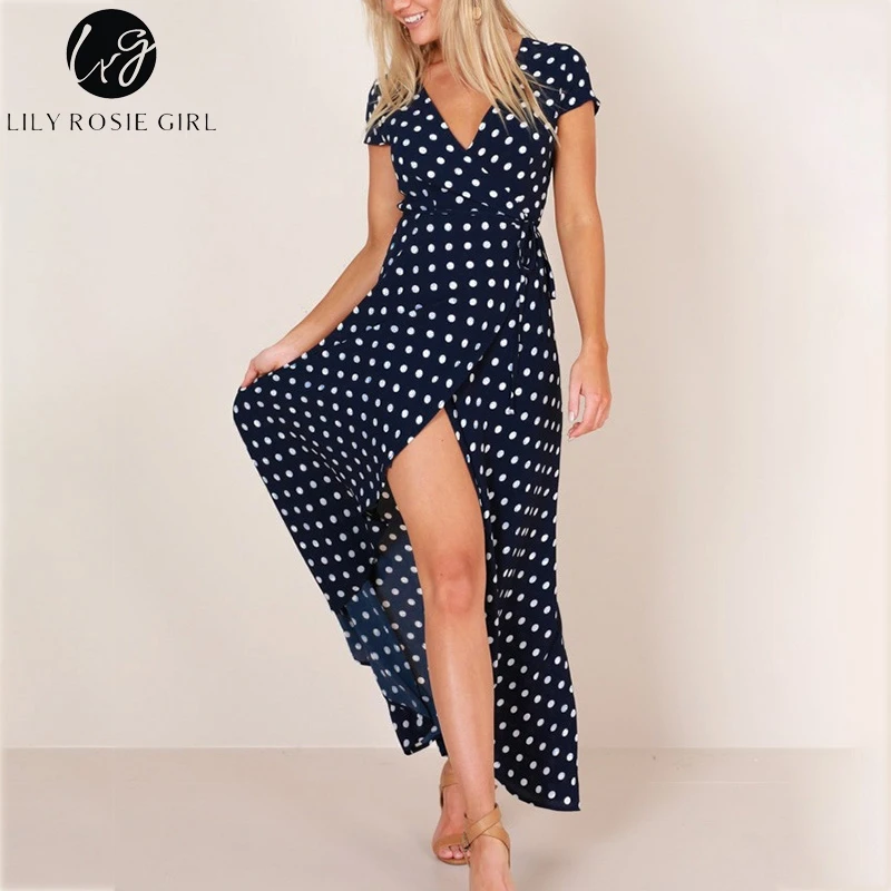 Lily Rosie Girl Длинное пляжное платье с v образным вырезом красное в горошек