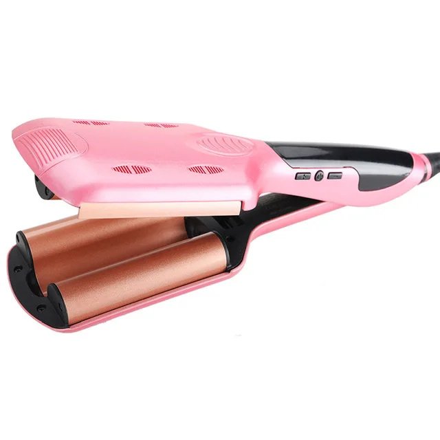 pink 32mm Светодиодный 3 трубки керамический для завивки волос щипцы для завивки воды пульсация бигуди для волос глубокие длинные волнистые бигуди Три трубки парикмахерский артефакт - Цвет: pink 32mm