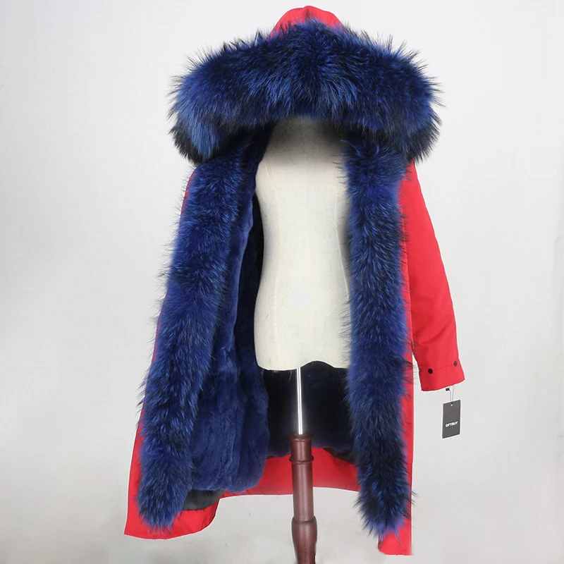 OFTBUY X-long Женская парка водонепроницаемая верхняя одежда пальто из натурального меха натуральный мех енота воротник подкладка из натурального кроличьего меха съемный теплый