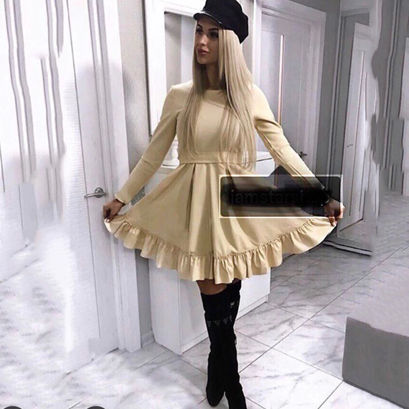 2019 Новое Женское повседневное пояс-бандаж вечерние мини платье с длинным рукавом