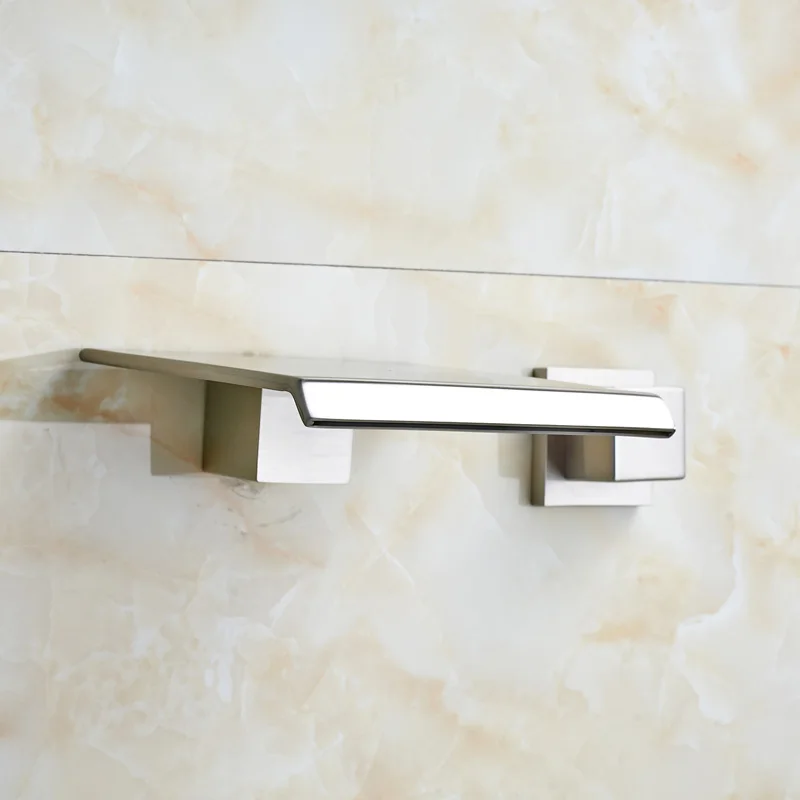 Настенный кран для раковины ванной комнаты с двойной ручкой матовый никелевый