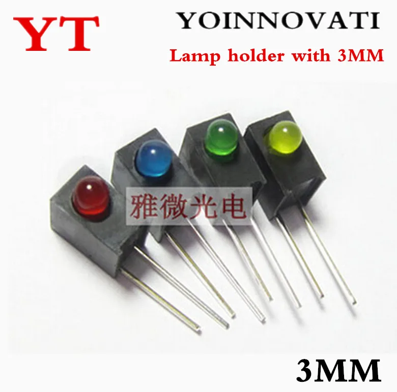 

LED lamp LED hole black lamp holder with 3mm LED 90 degree curved legs red green yellow and blue Choose a color