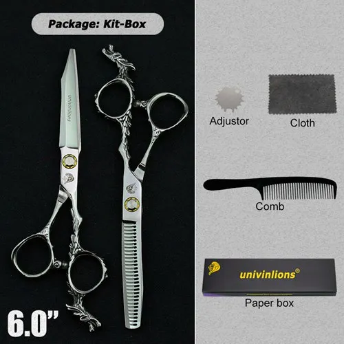 6026-KIT Univinlions " ножницы для волос черные ножницы для парикмахеров Парикмахерские филировочные ножницы Парикмахерская Профессиональная парикмахерская для парикмахера - Цвет: 6026-KIT