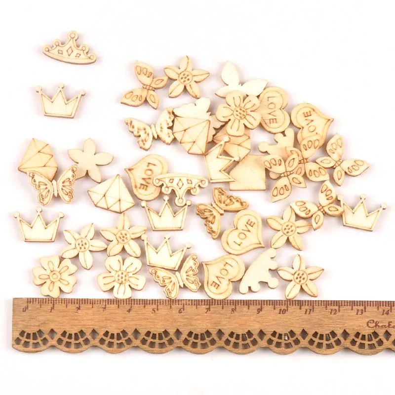 

50Pcs/Pack Lovely Flower Pattern Wooden Craft Scrapbooking Home Decoration Embellishments handicraft 20mm mt2512