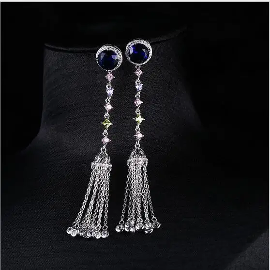 Оптовая продажа прозрачные белые Висячие длинные висячие серьги с микро