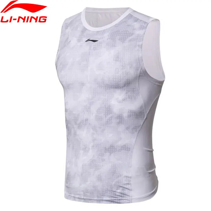 Li-Ning мужская майка с базовым слоем без рукавов 90% полиэстер 10% спандекс на сухой плотно прилегающий жилет с подкладкой спортивные топы AUDN055 MBS070