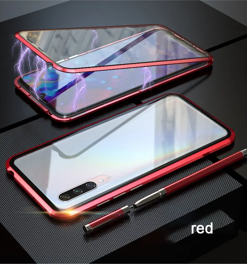 red Магнитный чехол для Xiao mi redmi Note 7 Pro, передний+ задний двухсторонний чехол из закаленного стекла для redmi K20 Pro 7A A2 mi 9T CC9, металлический бампер - Color: red