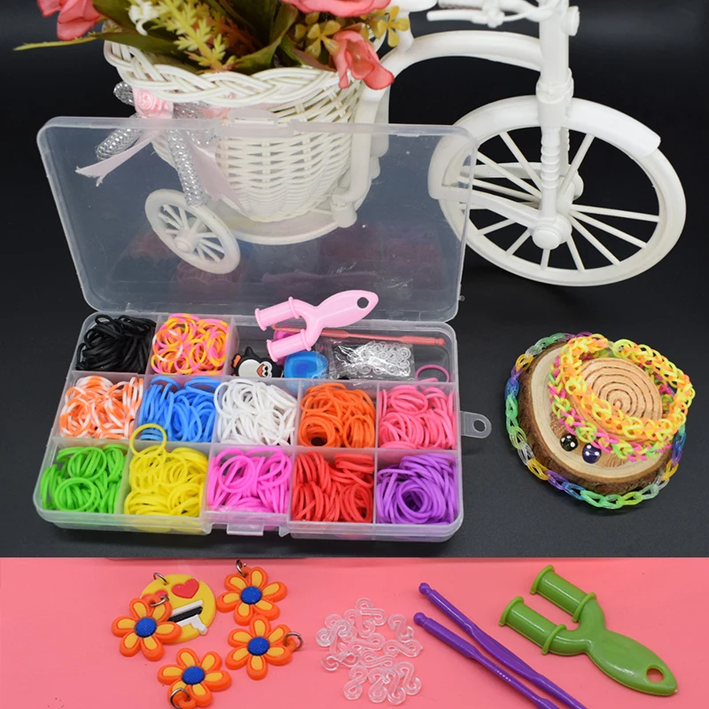 Bandas de goma para telar para ni&ntilde;a, regalo para ni&ntilde;a, banda el&aacute;stica para tejer, pulsera de encaje, goma de juguete para pulseras, conjunto de material artesanal, 600 Uds.-0