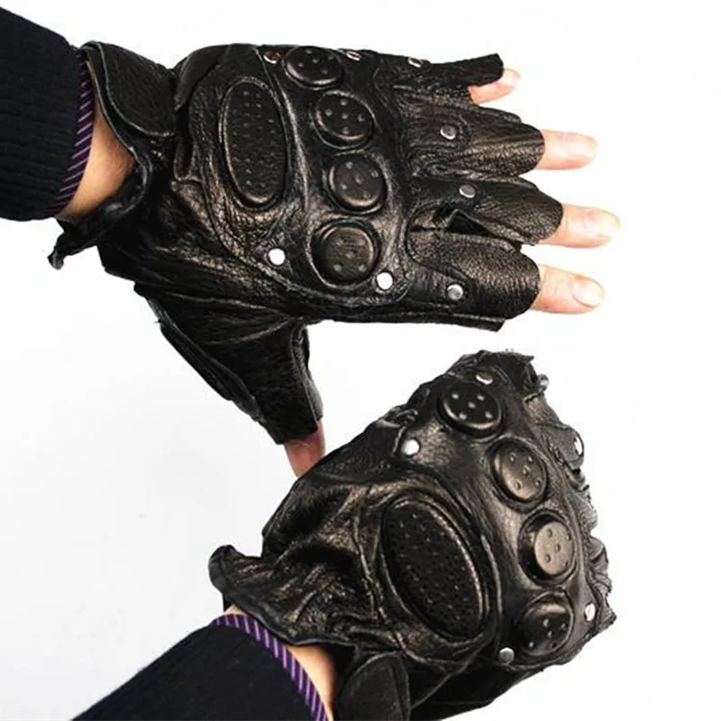 

Leather half finger gloves men's 100% full leather stitching sewing 2019 outdoor sports riding driver sheepskin gloves