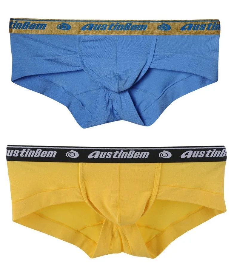 Blue and Yellow Горячая Распродажа! Сексуальное модное Брендовое u-образное Выпуклое Мужское нижнее белье, шорты, Модальные Calzoncillos, мужские сексуальные трусики, супер мягкий хлопок, 2 шт./лот - Цвет: Blue and Yellow