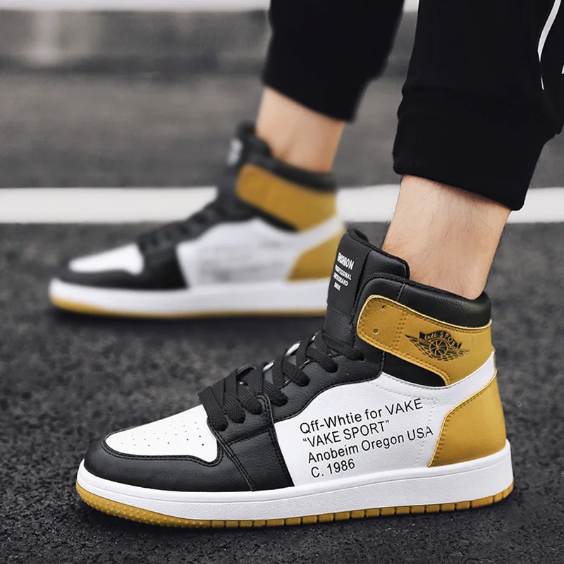 New High Top Sneakers Men Lace-up Casual Shoes Classic Round Toe Flat Skate Student Fashion Quality Wear Resistant | Обувь